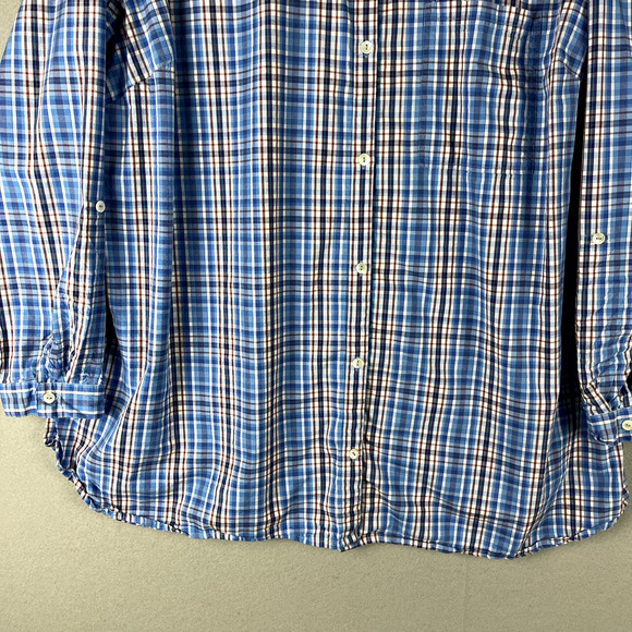 Susan Graver Weekend Top Womens 3X Blue Plaid Button Up Roll Tab Sleeve Casual - Picture 3 of 13